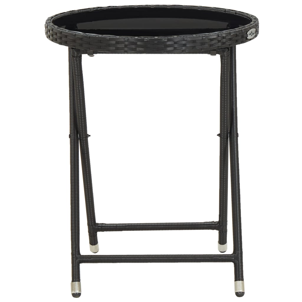 Outdoor Patio Poly Rattan Foldable Garden Tea Coffee Table Glass Top Balcony Tables