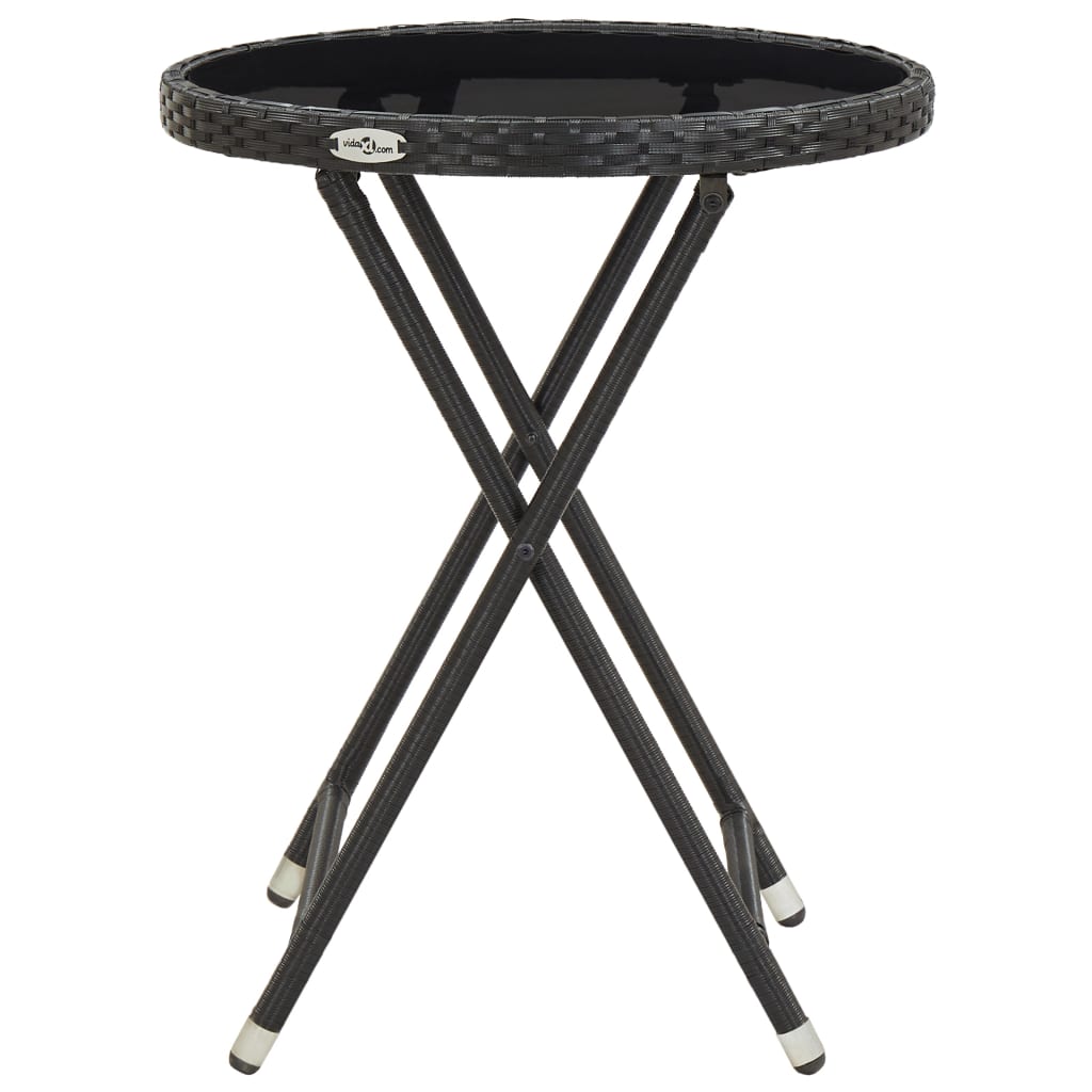 Outdoor Patio Poly Rattan Foldable Garden Tea Coffee Table Glass Top Balcony Tables