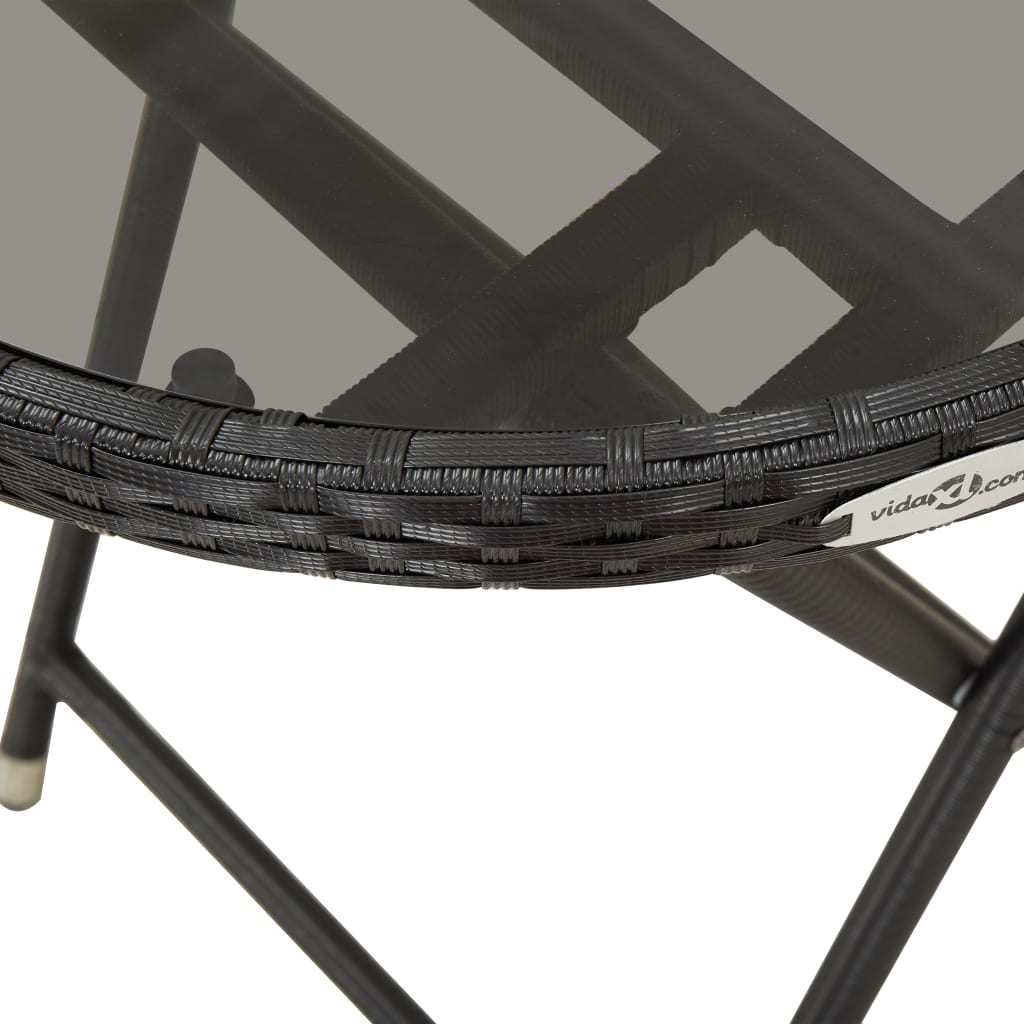 Outdoor Patio Poly Rattan Foldable Garden Tea Coffee Table Glass Top Balcony Tables