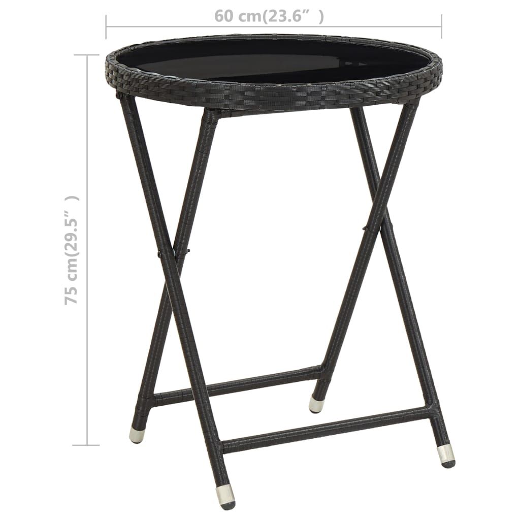 Outdoor Patio Poly Rattan Foldable Garden Tea Coffee Table Glass Top Balcony Tables