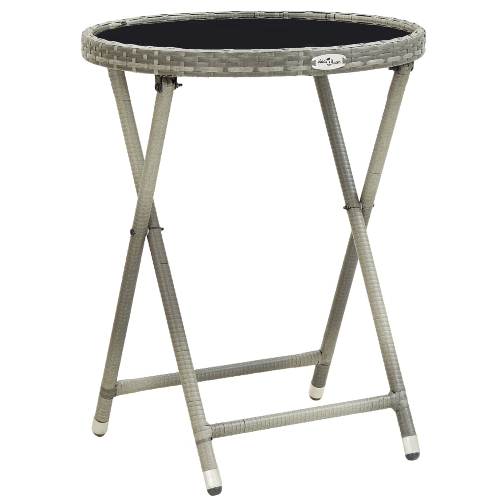 Outdoor Patio Poly Rattan Foldable Garden Tea Coffee Table Glass Top Balcony Tables