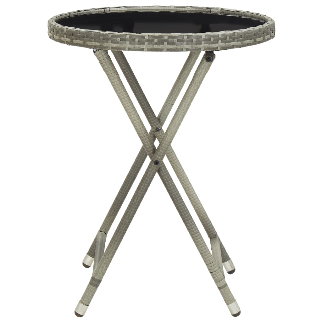 Outdoor Patio Poly Rattan Foldable Garden Tea Coffee Table Glass Top Balcony Tables