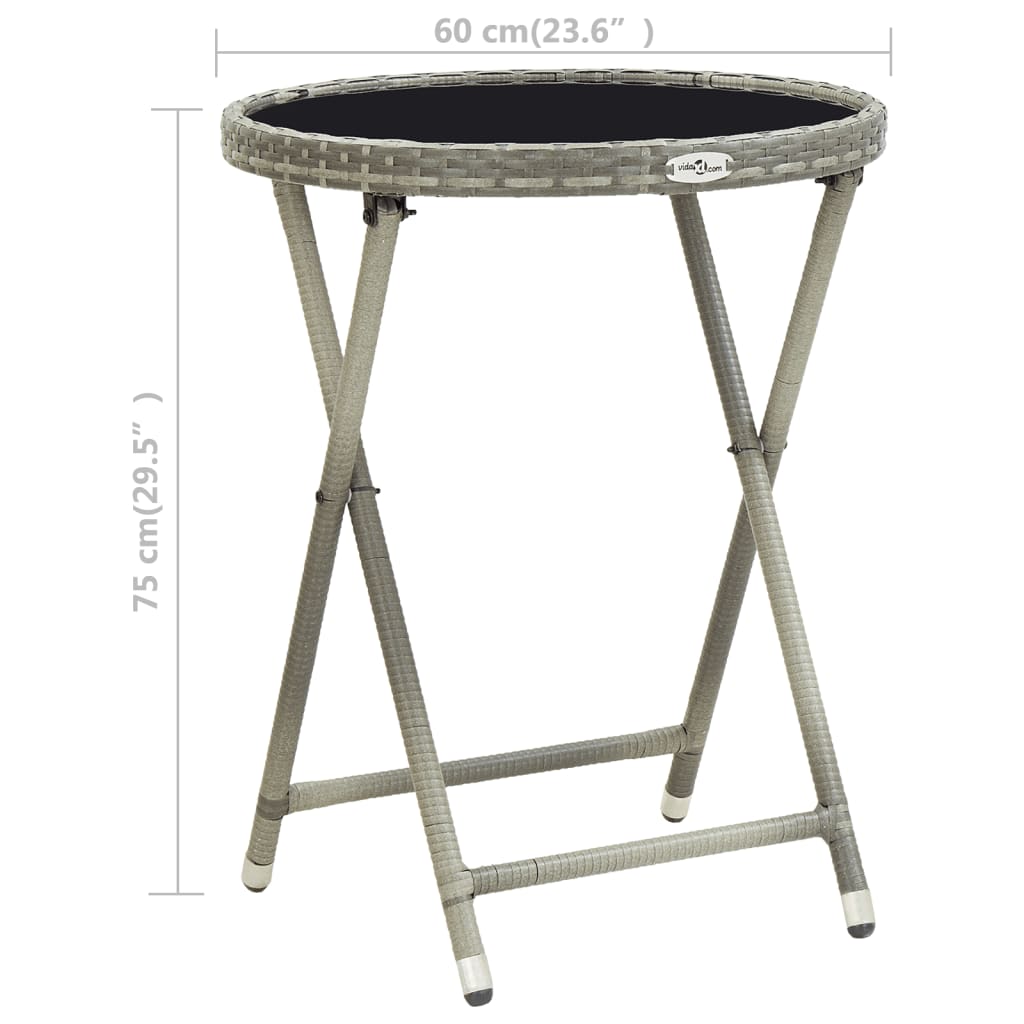 Outdoor Patio Poly Rattan Foldable Garden Tea Coffee Table Glass Top Balcony Tables