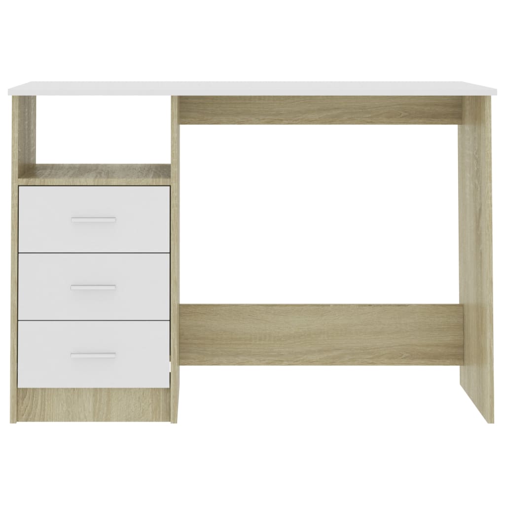 Desk with Drawers White and Sonoma Oak 110x50x76 cm Engineered Wood