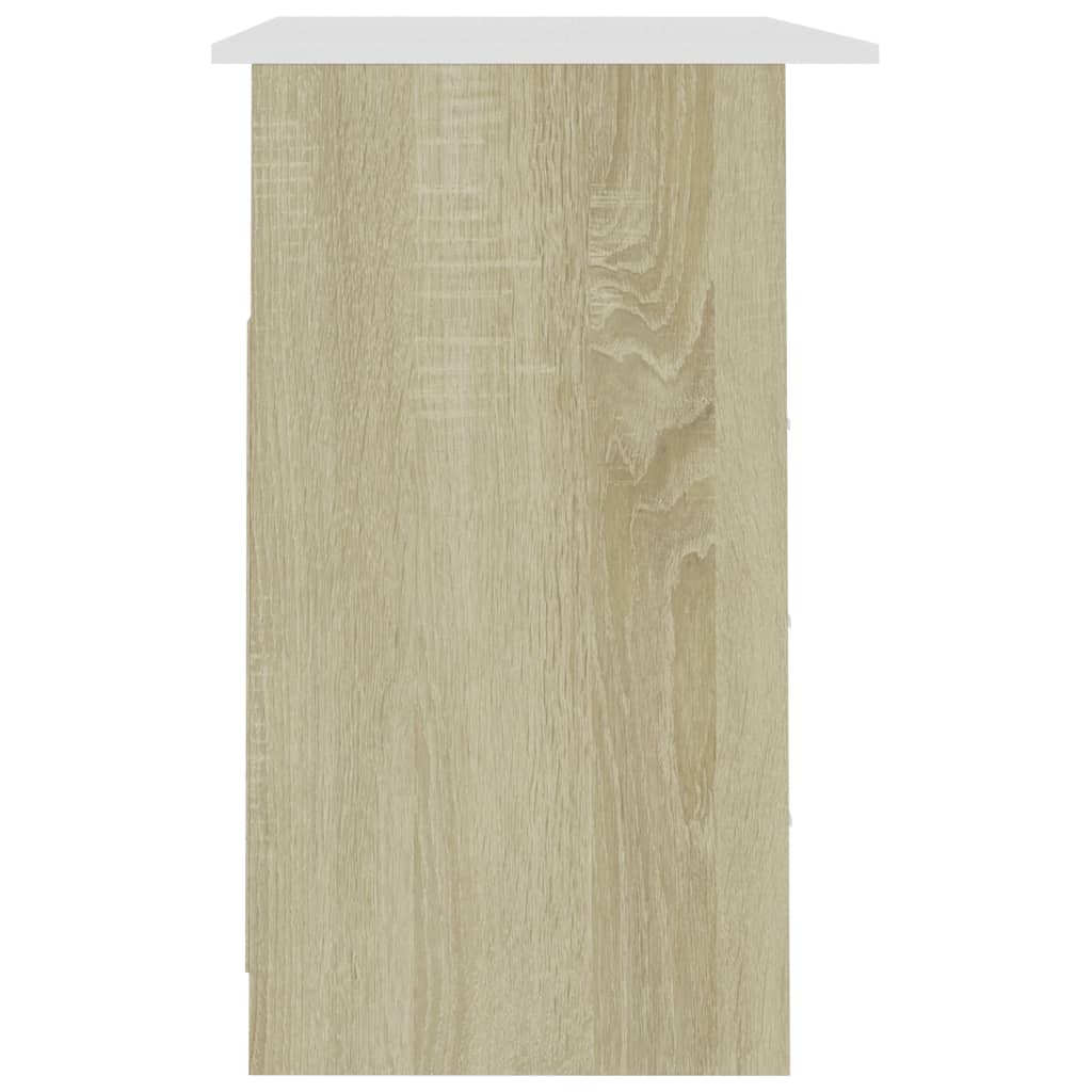 Desk with Drawers White and Sonoma Oak 110x50x76 cm Engineered Wood