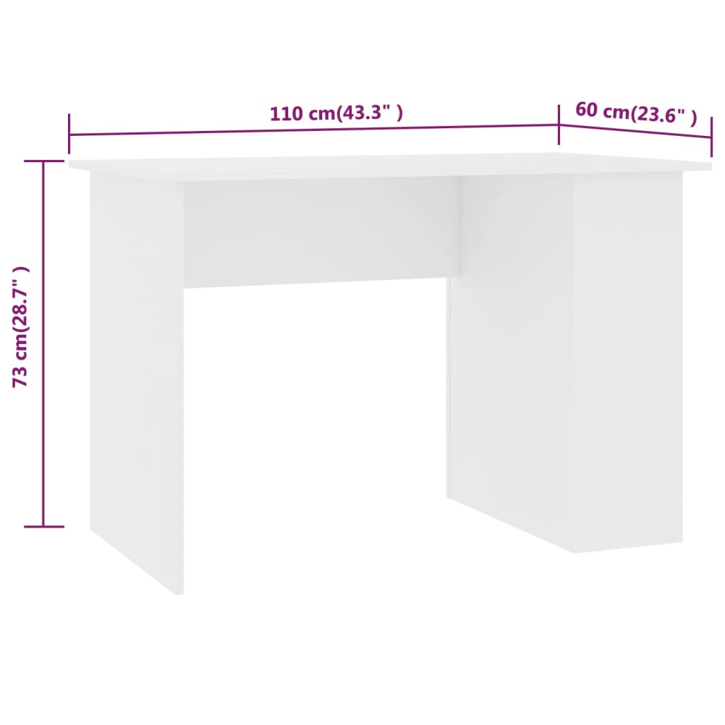 Desk White 110x60x73 cm Engineered Wood