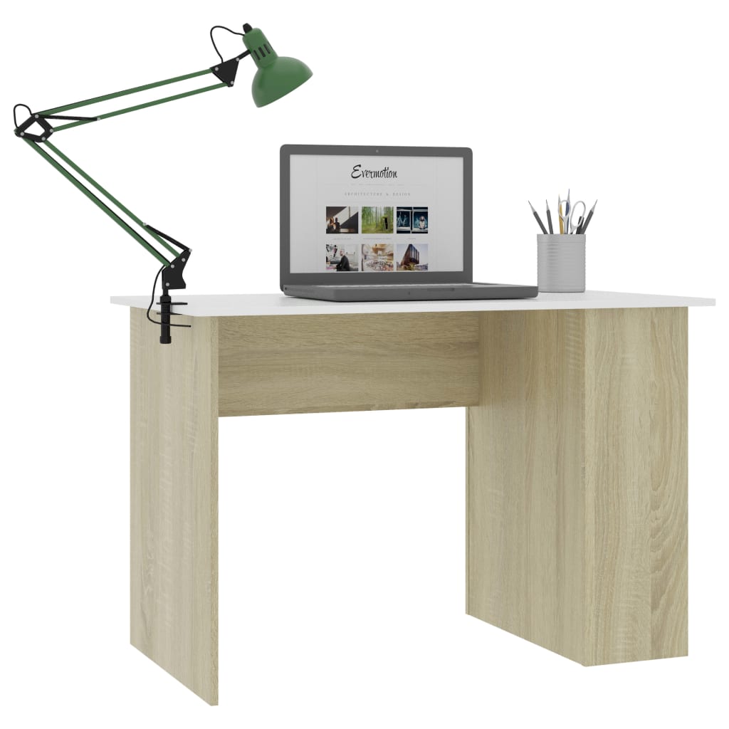 Desk White and Sonoma Oak 110x60x73 cm Engineered Wood