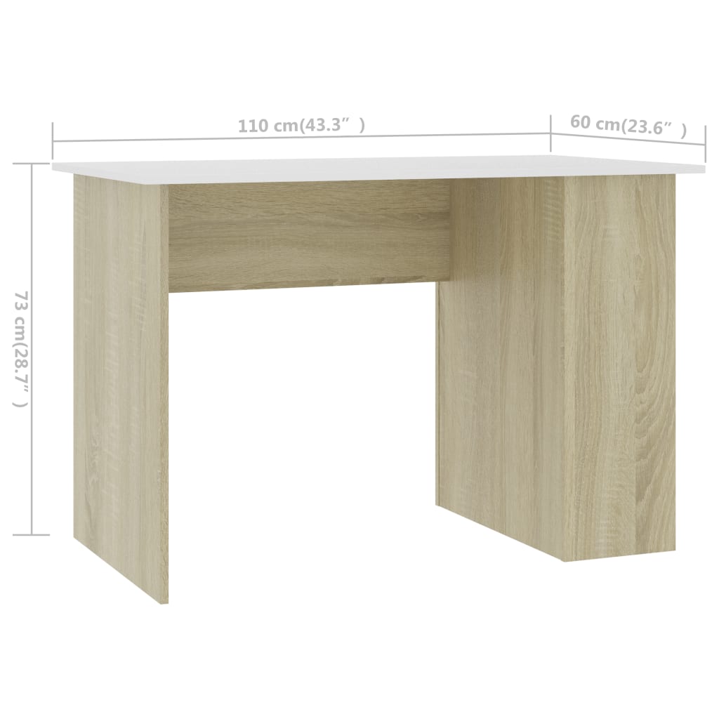 Desk White and Sonoma Oak 110x60x73 cm Engineered Wood