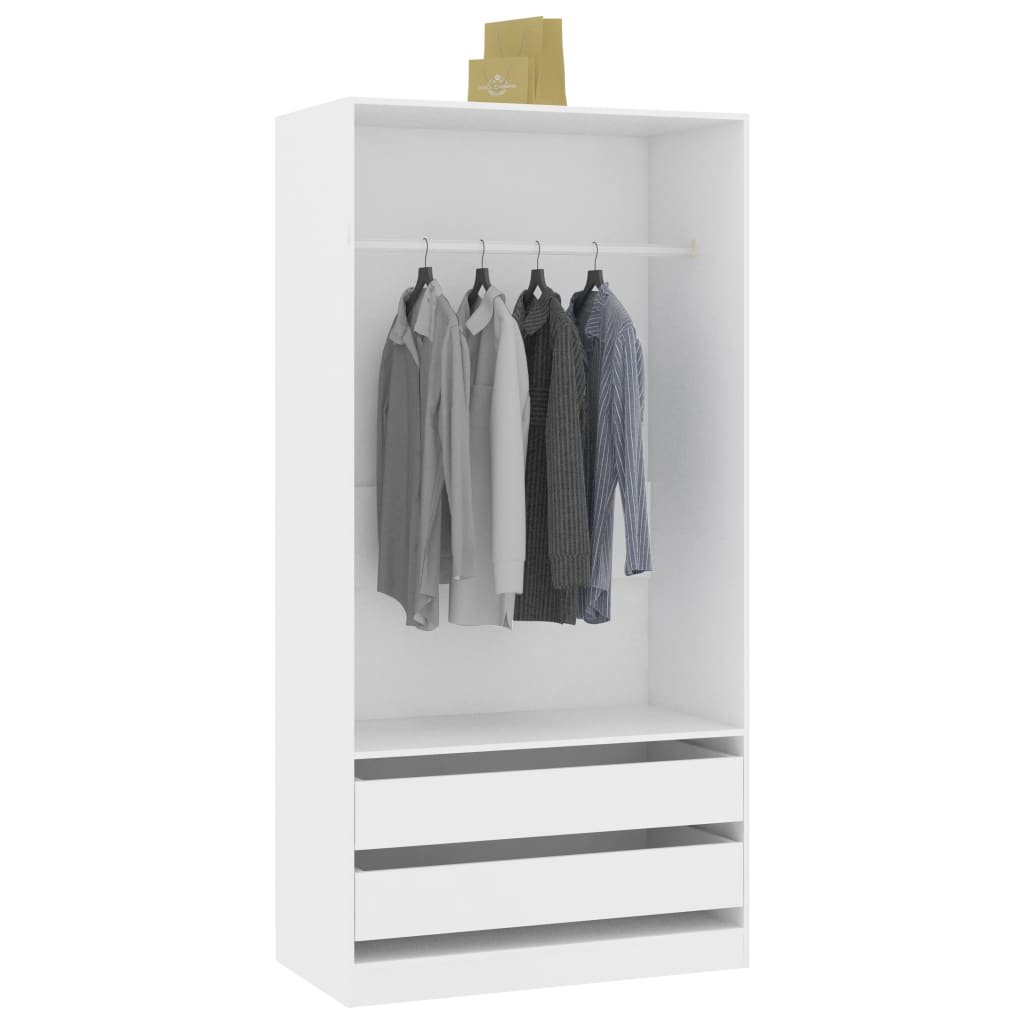 Modern Wooden Open Bedroom Wardrobe With Hanging Clothes Rail & Storage Drawers