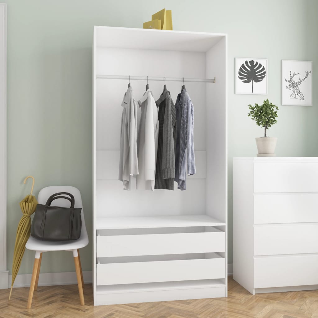Modern Wooden Open Bedroom Wardrobe With Hanging Clothes Rail & Storage Drawers