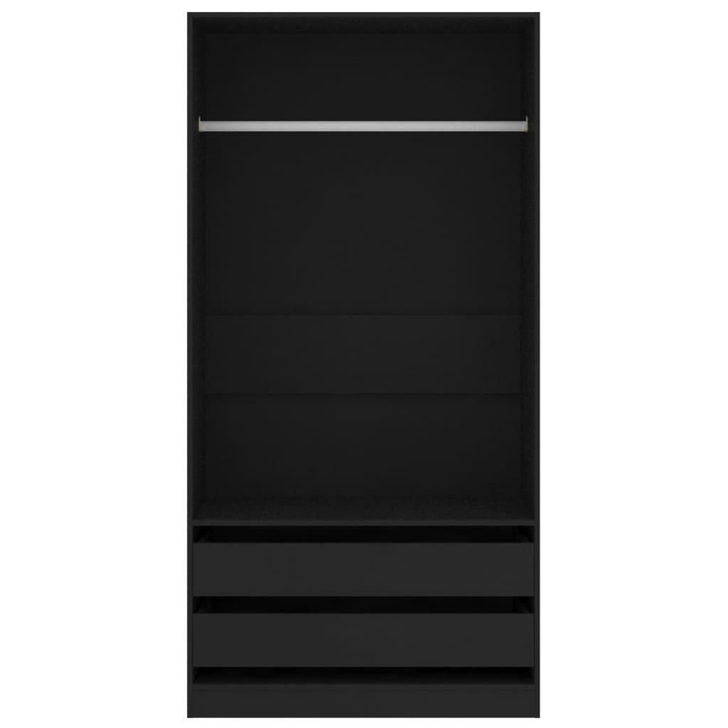 Modern Wooden Open Bedroom Wardrobe With Hanging Clothes Rail & Storage Drawers