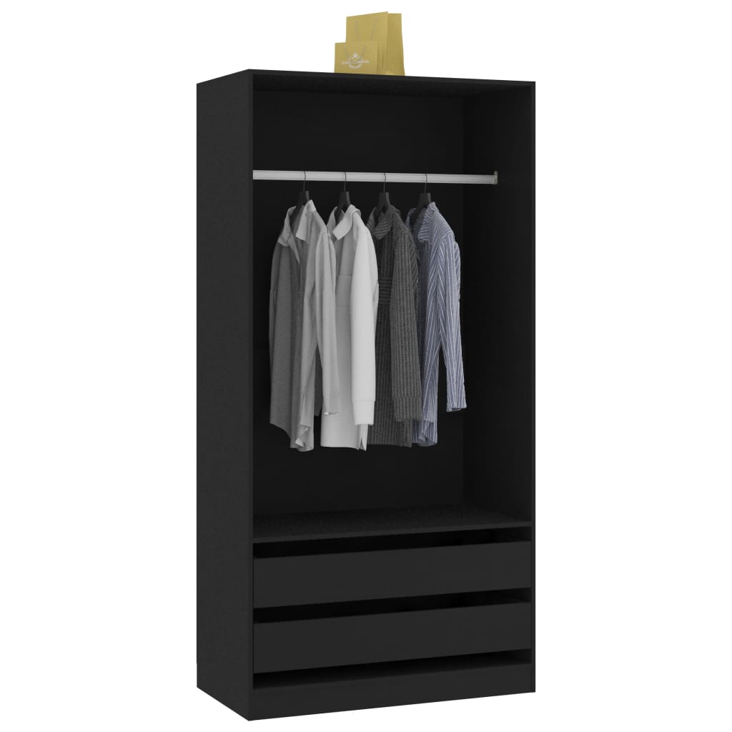 Modern Wooden Open Bedroom Wardrobe With Hanging Clothes Rail & Storage Drawers