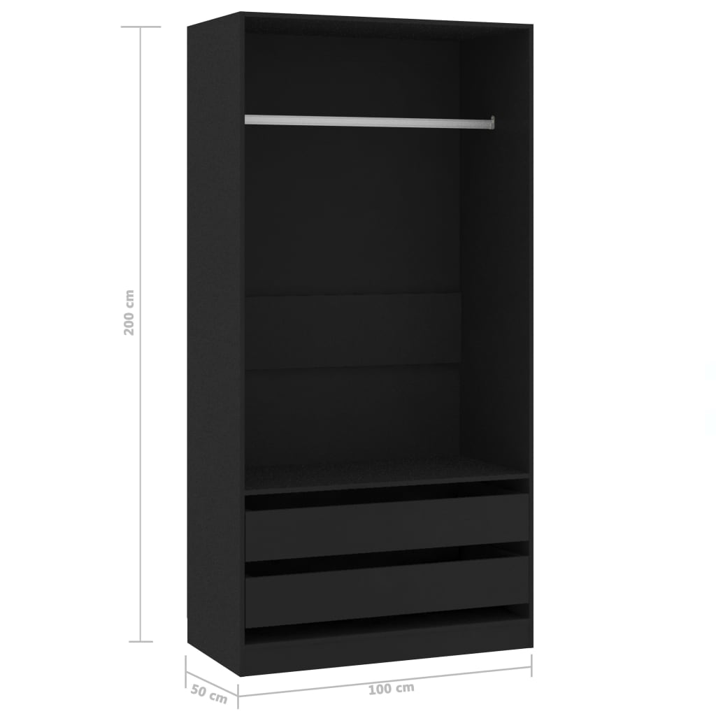 Modern Wooden Open Bedroom Wardrobe With Hanging Clothes Rail & Storage Drawers