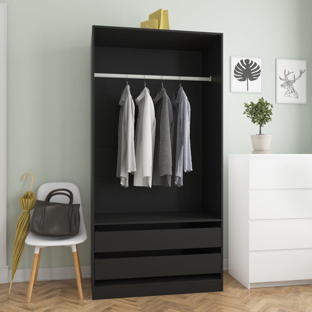 Modern Wooden Open Bedroom Wardrobe With Hanging Clothes Rail & Storage Drawers