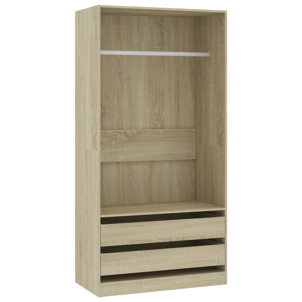 Modern Wooden Open Bedroom Wardrobe With Hanging Clothes Rail & Storage Drawers