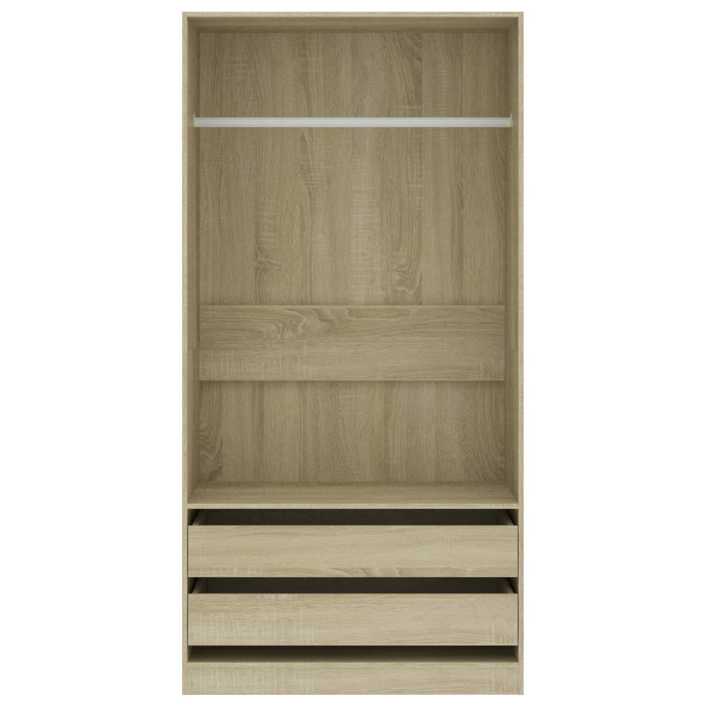 Modern Wooden Open Bedroom Wardrobe With Hanging Clothes Rail & Storage Drawers