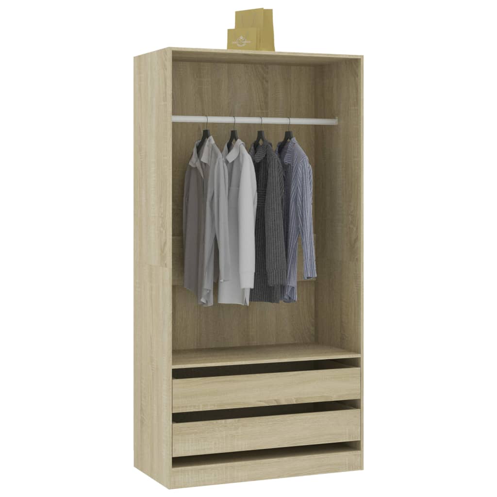 Modern Wooden Open Bedroom Wardrobe With Hanging Clothes Rail & Storage Drawers