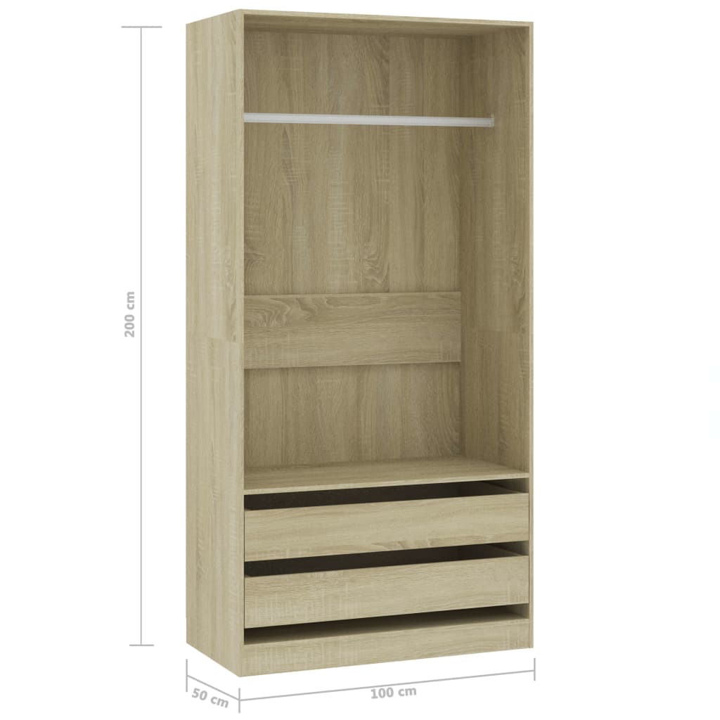 Modern Wooden Open Bedroom Wardrobe With Hanging Clothes Rail & Storage Drawers
