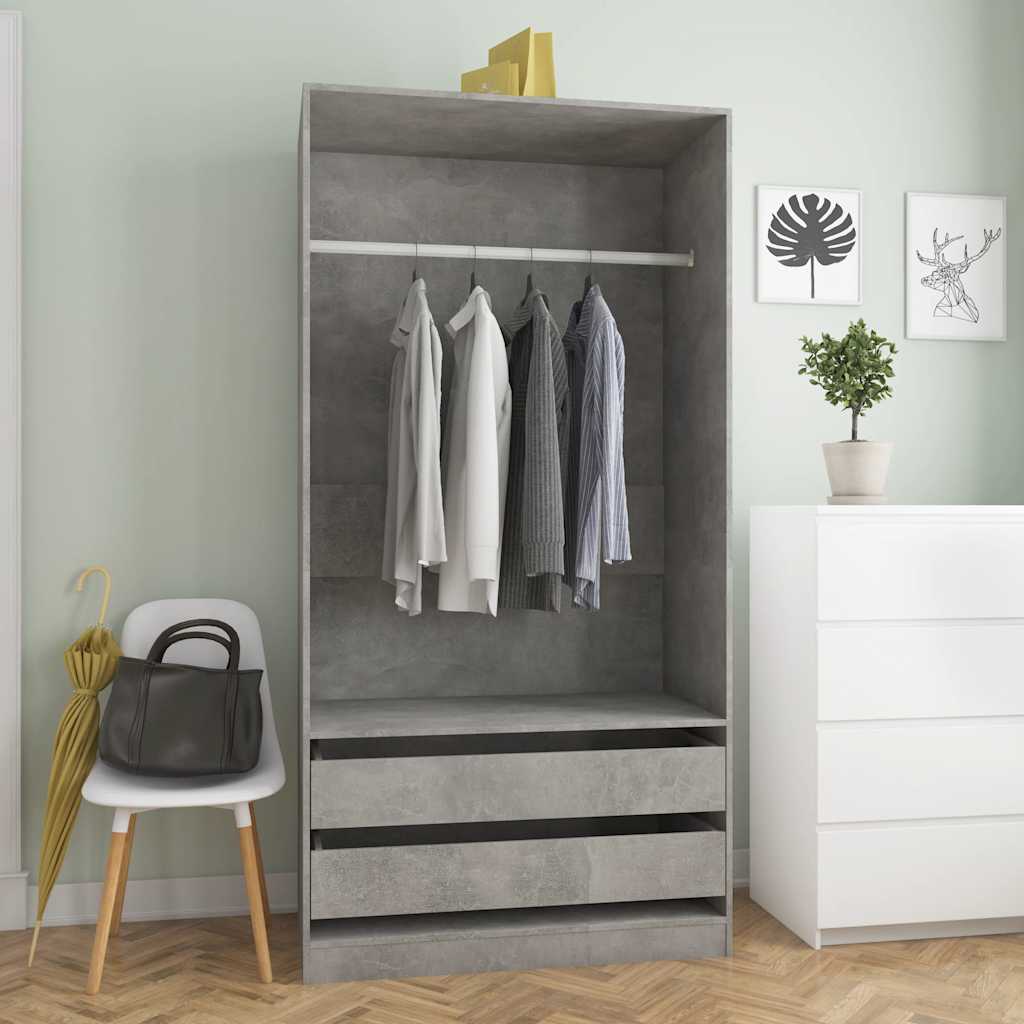 Modern Wooden Open Bedroom Wardrobe With Hanging Clothes Rail & Storage Drawers