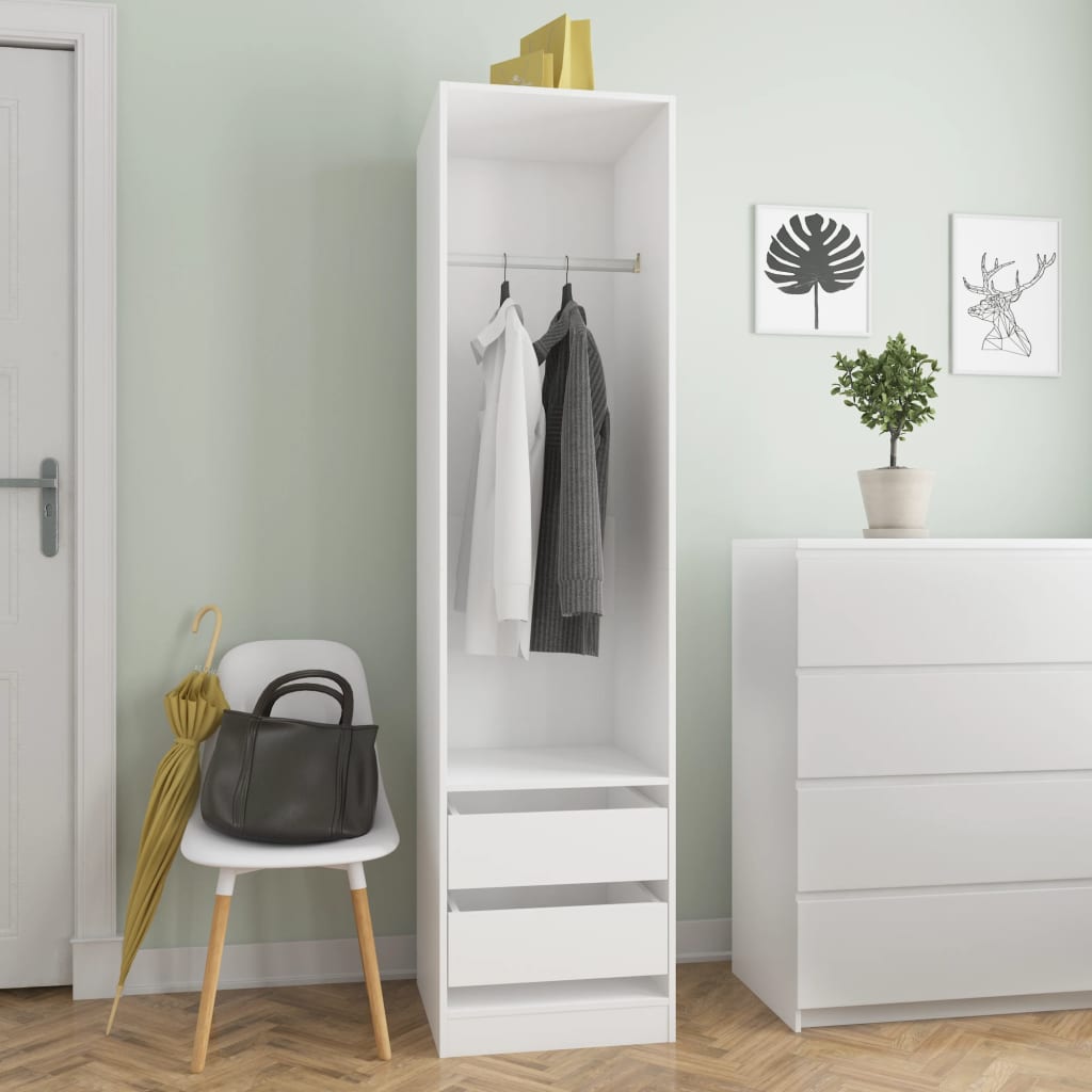 Modern Wooden 50cm Open Tall Bedroom Wardrobe With 2 Drawers Hanging Rail