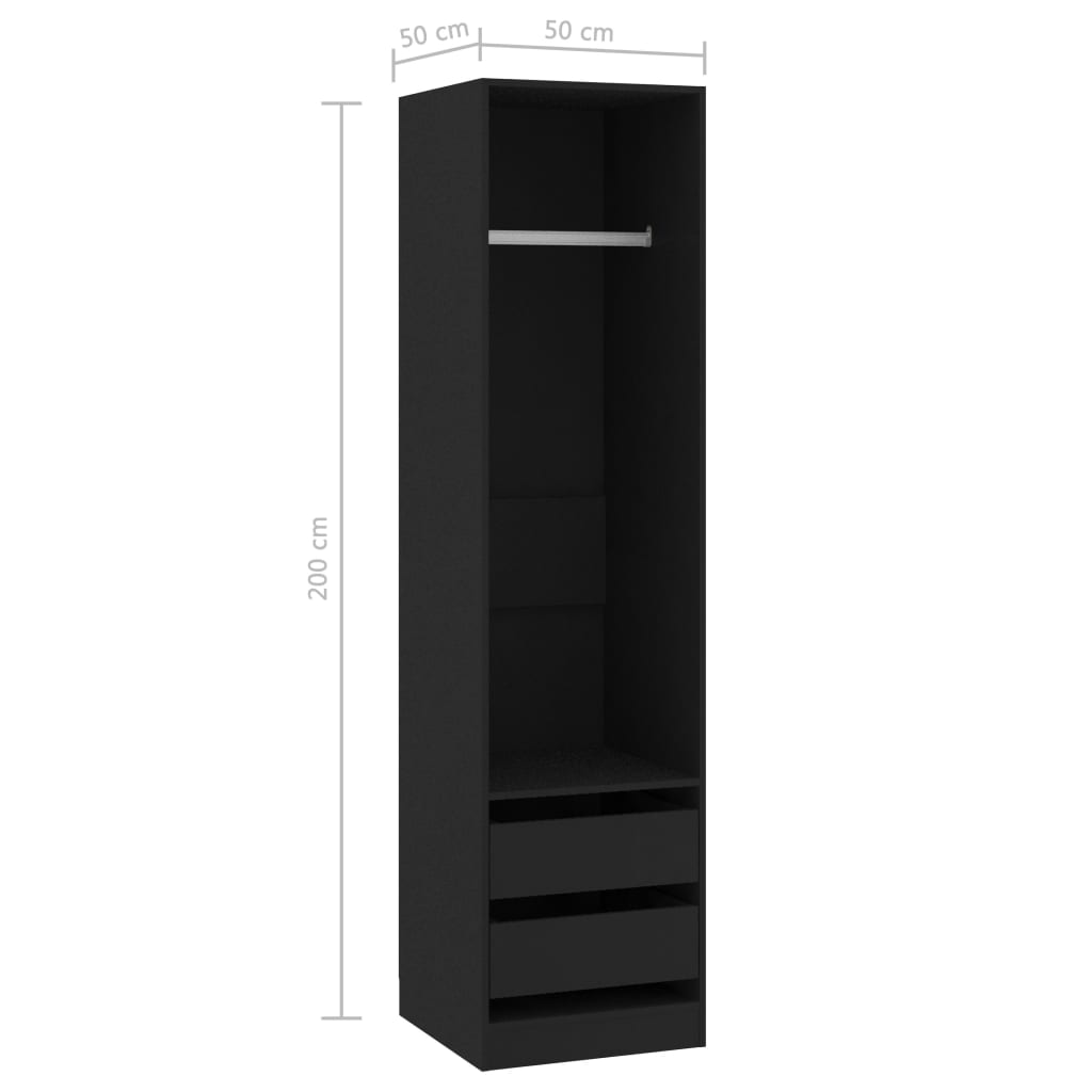 Modern Wooden 50cm Open Tall Bedroom Wardrobe With 2 Drawers Hanging Rail