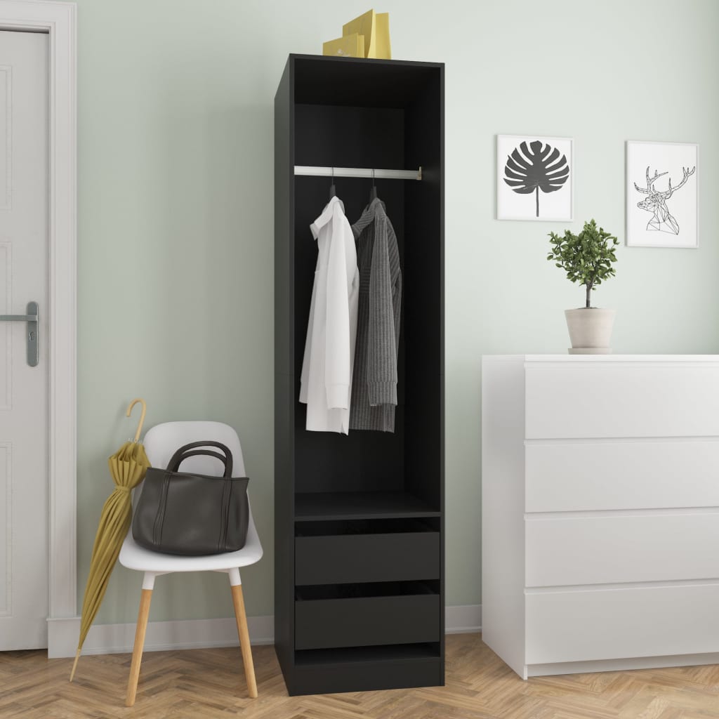 Modern Wooden 50cm Open Tall Bedroom Wardrobe With 2 Drawers Hanging Rail