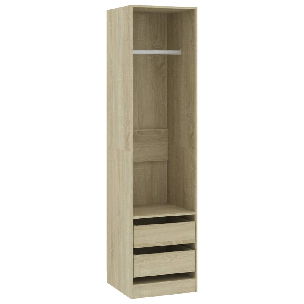 Modern Wooden 50cm Open Tall Bedroom Wardrobe With 2 Drawers Hanging Rail