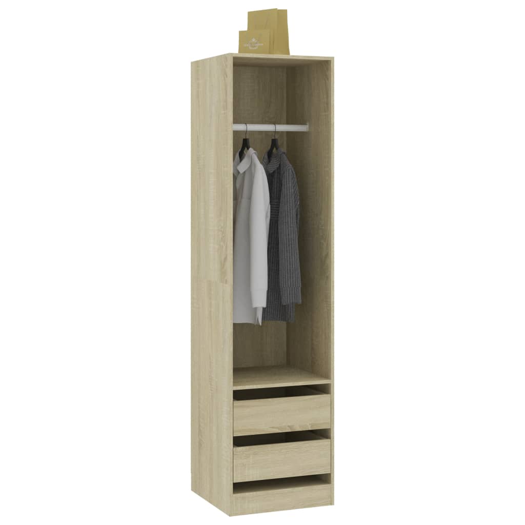 Modern Wooden 50cm Open Tall Bedroom Wardrobe With 2 Drawers Hanging Rail