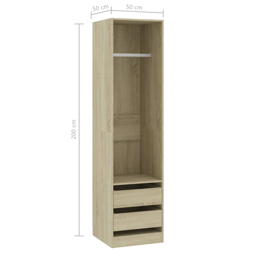 Modern Wooden 50cm Open Tall Bedroom Wardrobe With 2 Drawers Hanging Rail