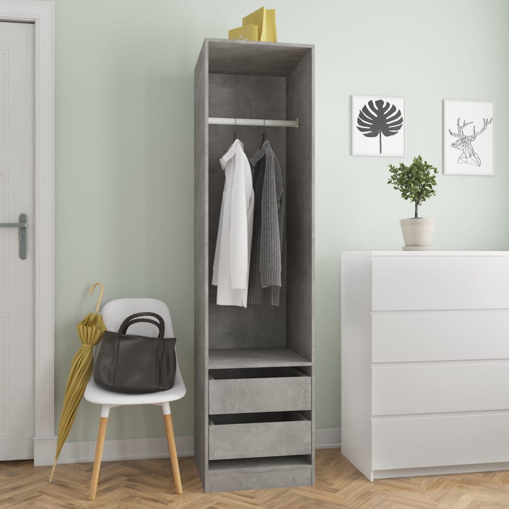 Modern Wooden 50cm Open Tall Bedroom Wardrobe With 2 Drawers Hanging Rail