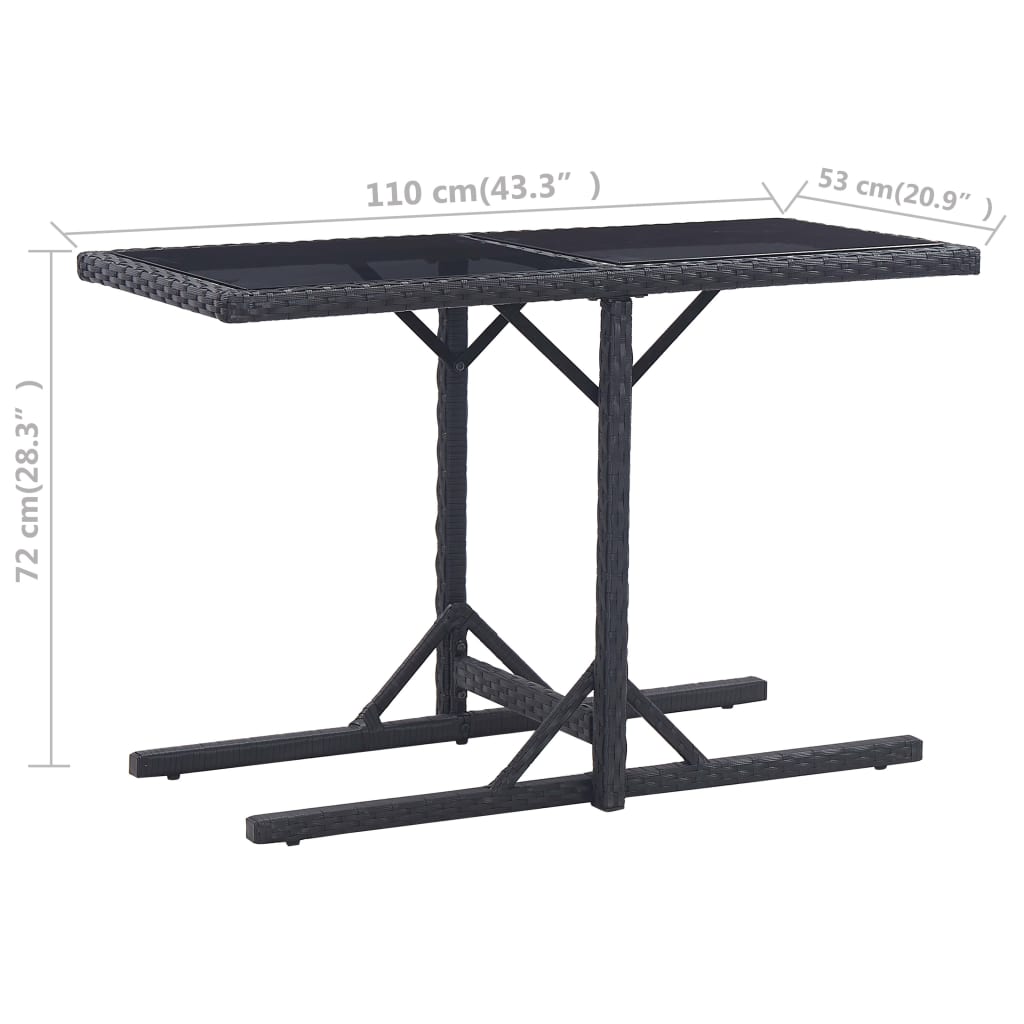Outdoor Patio Poly Rattan Rectangular Garden Dining Balcony Table With Glass Top