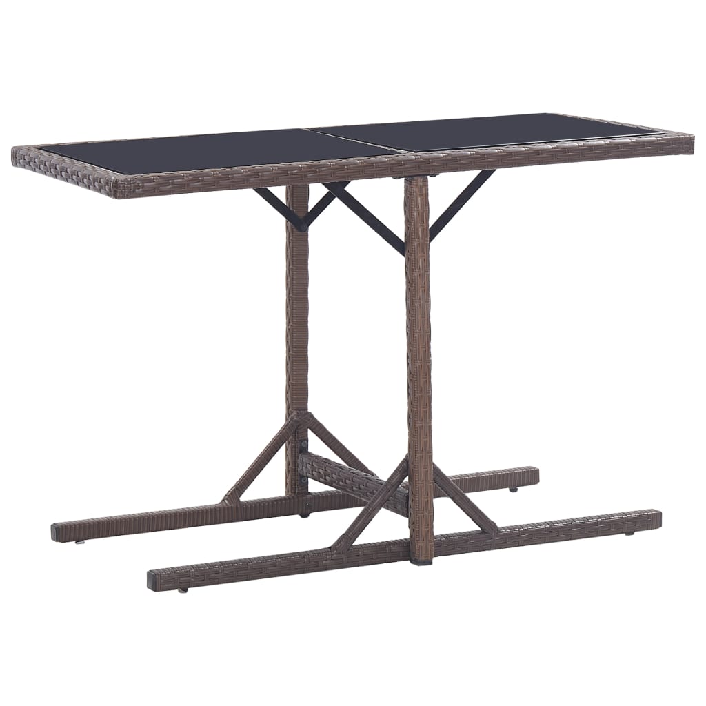 Outdoor Patio Poly Rattan Rectangular Garden Dining Balcony Table With Glass Top