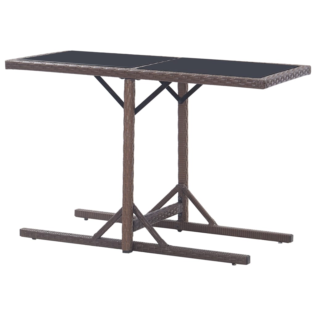 Outdoor Patio Poly Rattan Rectangular Garden Dining Balcony Table With Glass Top