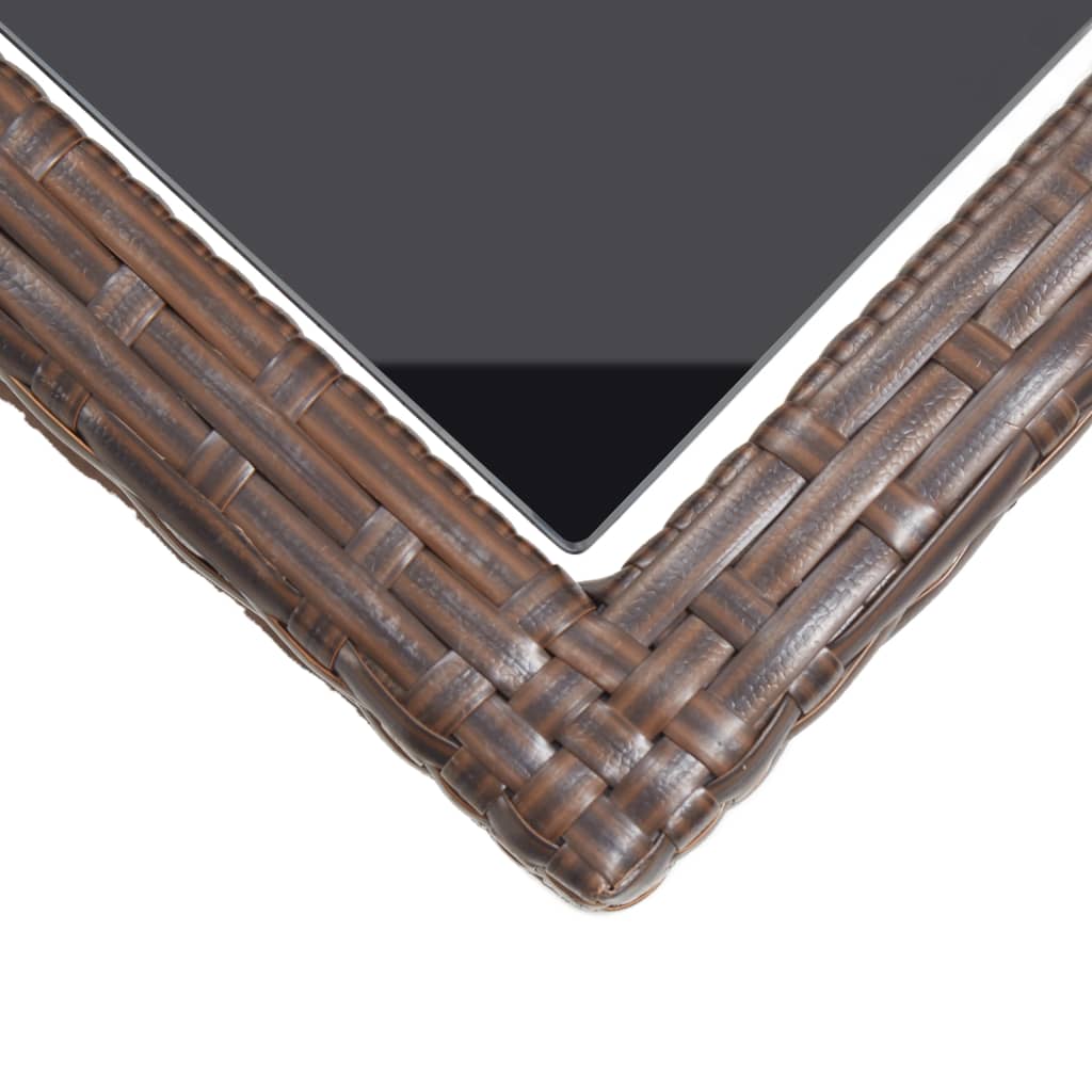 Outdoor Patio Poly Rattan Rectangular Garden Dining Balcony Table With Glass Top