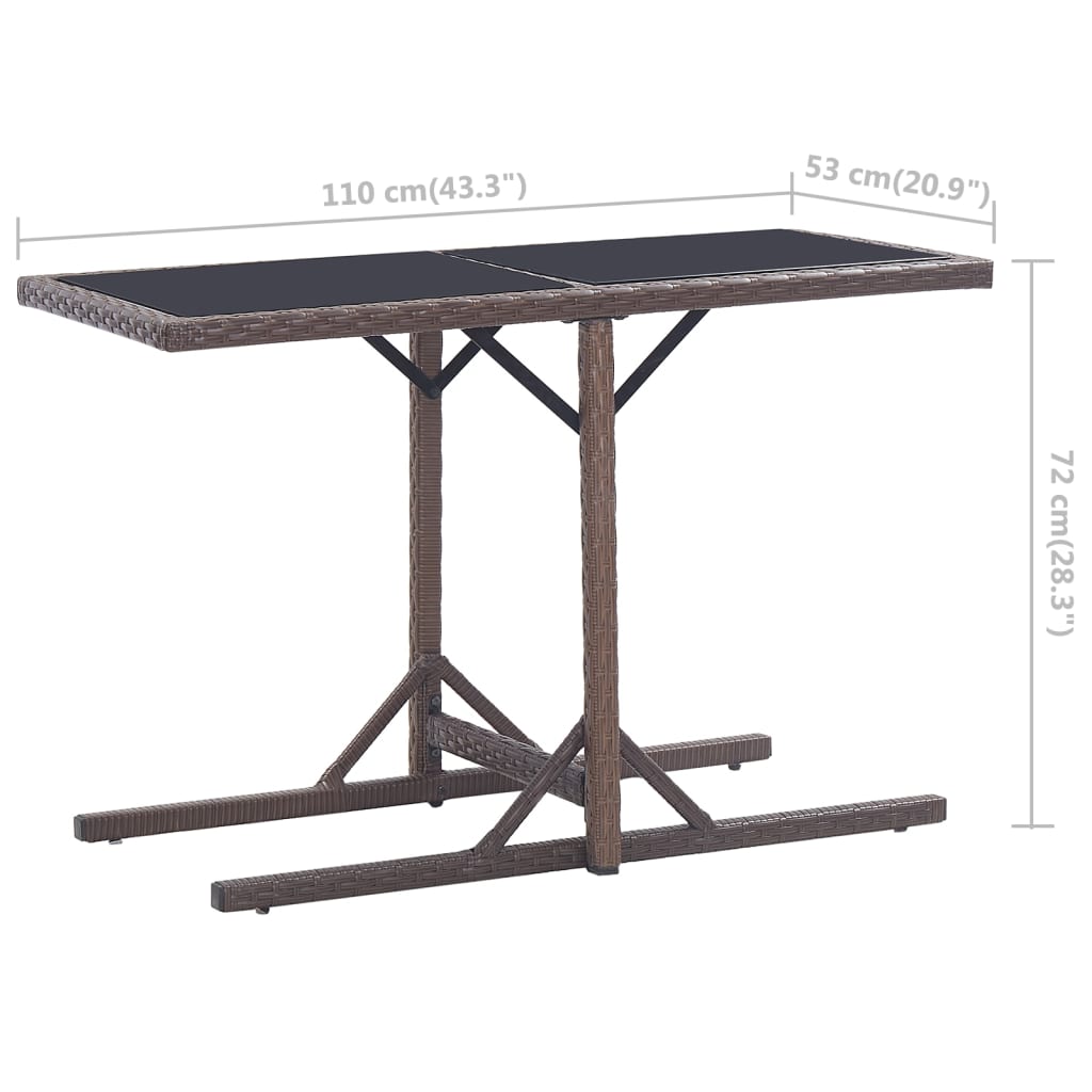Outdoor Patio Poly Rattan Rectangular Garden Dining Balcony Table With Glass Top