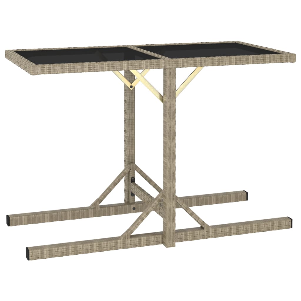 Outdoor Patio Poly Rattan Rectangular Garden Dining Balcony Table With Glass Top
