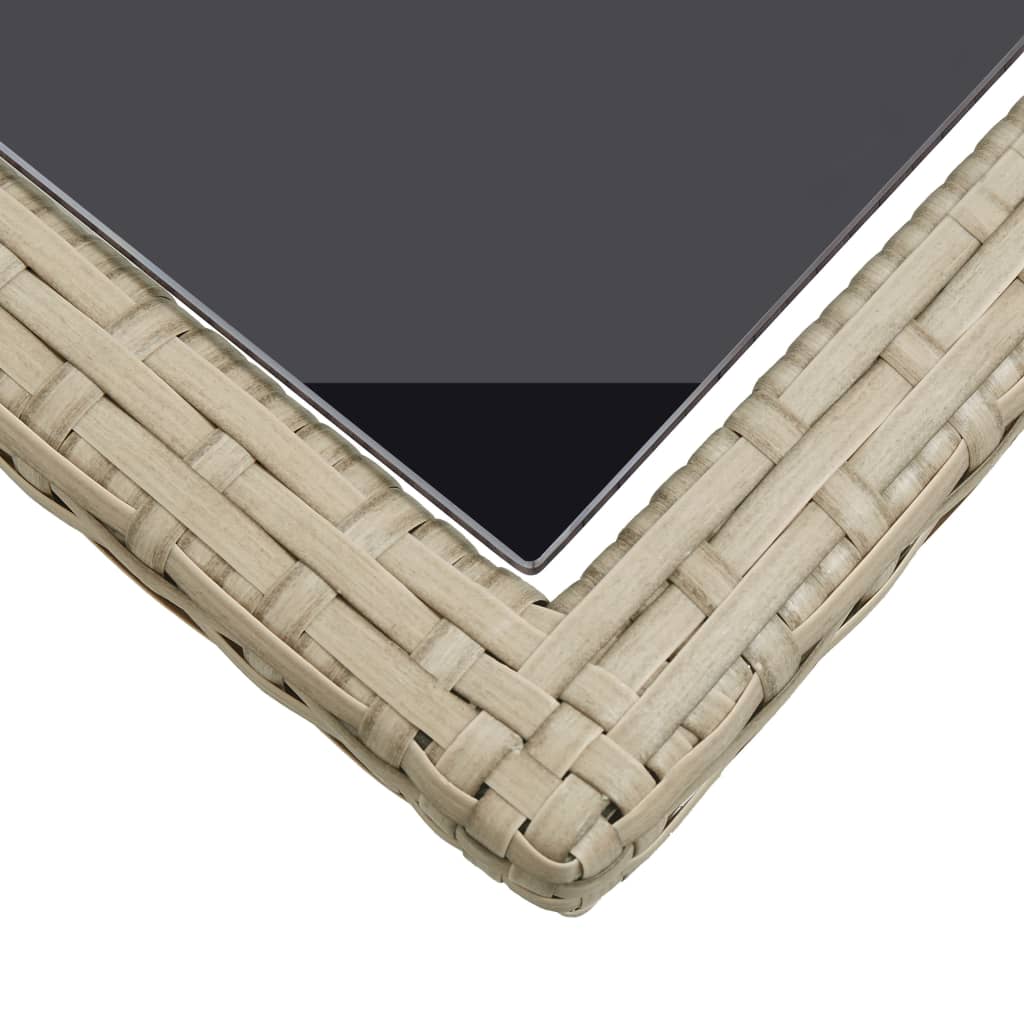 Outdoor Patio Poly Rattan Rectangular Garden Dining Balcony Table With Glass Top