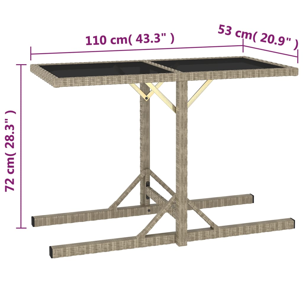 Outdoor Patio Poly Rattan Rectangular Garden Dining Balcony Table With Glass Top