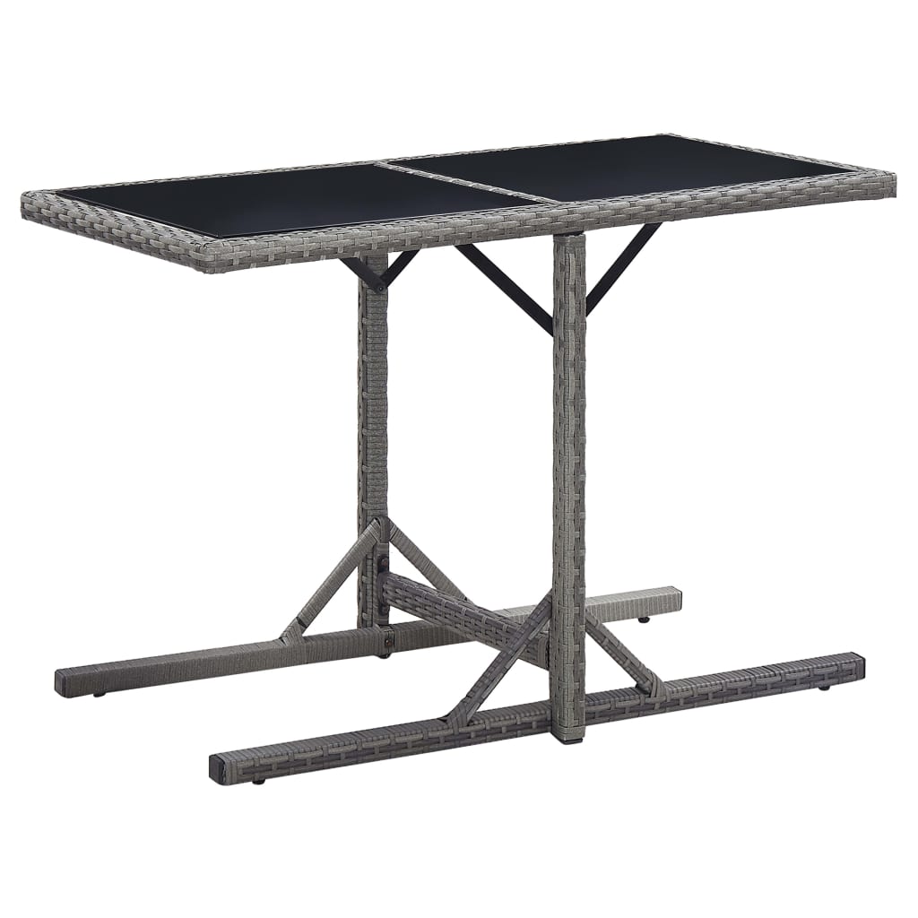 Outdoor Patio Poly Rattan Rectangular Garden Dining Balcony Table With Glass Top