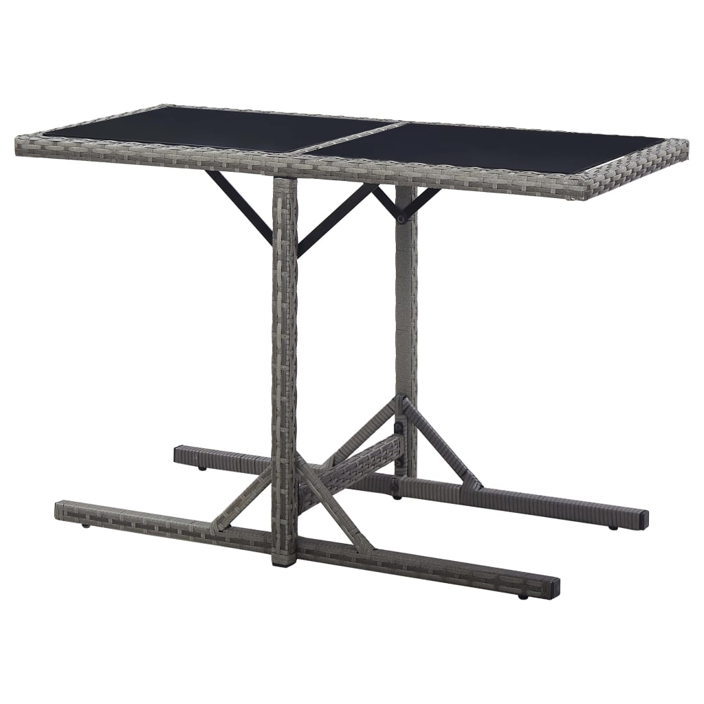 Outdoor Patio Poly Rattan Rectangular Garden Dining Balcony Table With Glass Top