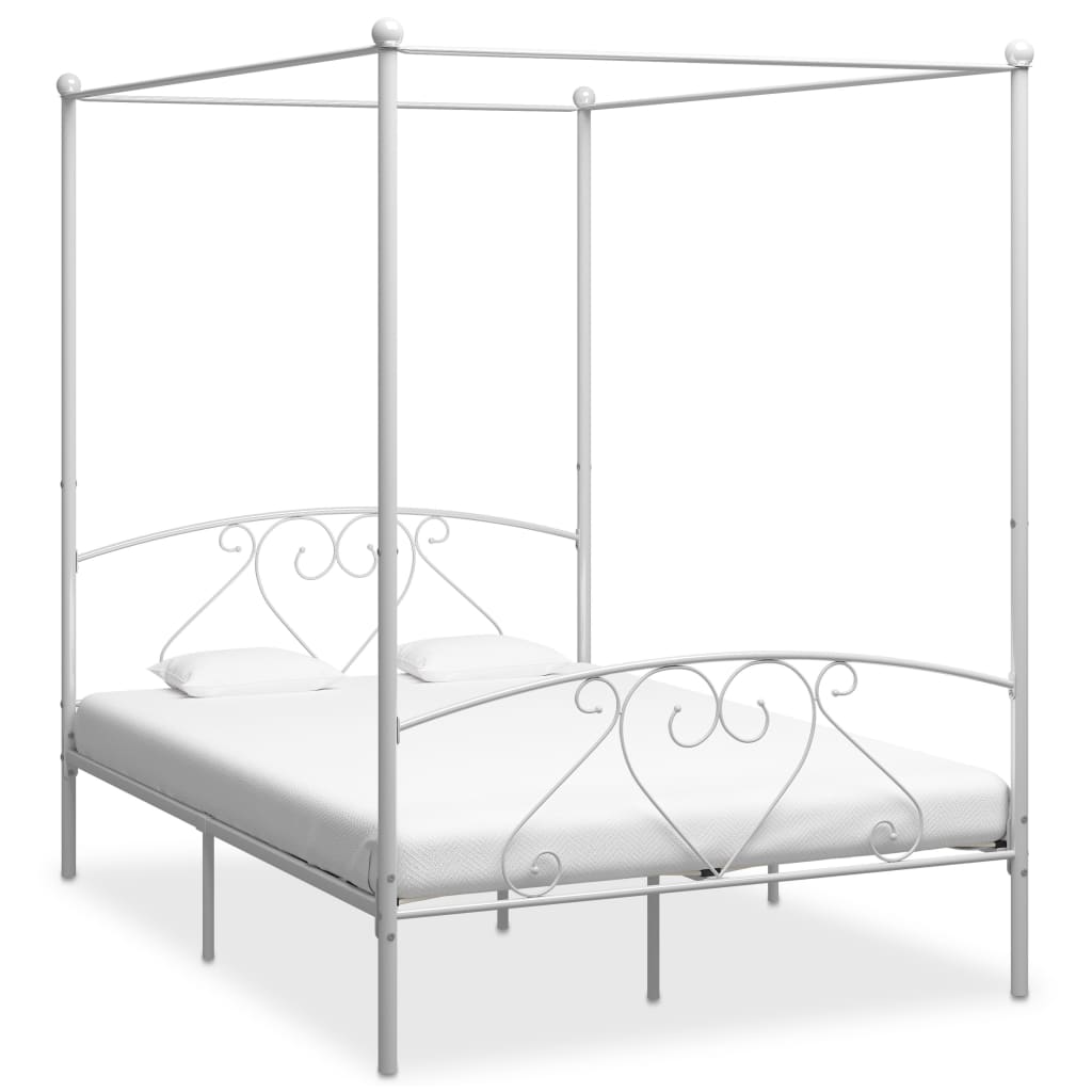 Bed Frame without Mattress with Canopy White 160x200 cm Metal