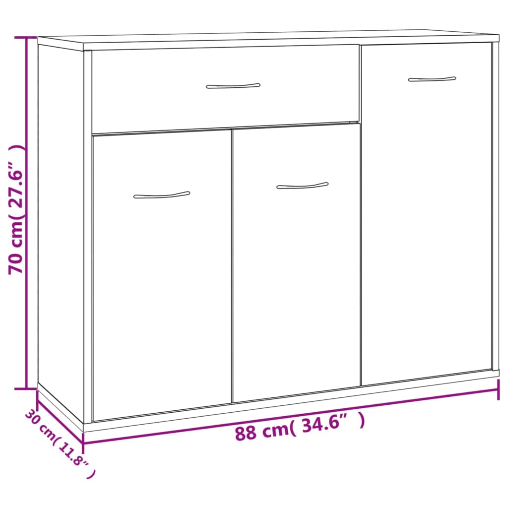 Modern Wooden Sideboard Storage Cabinet Unit With 3 Doors & Drawer Wood