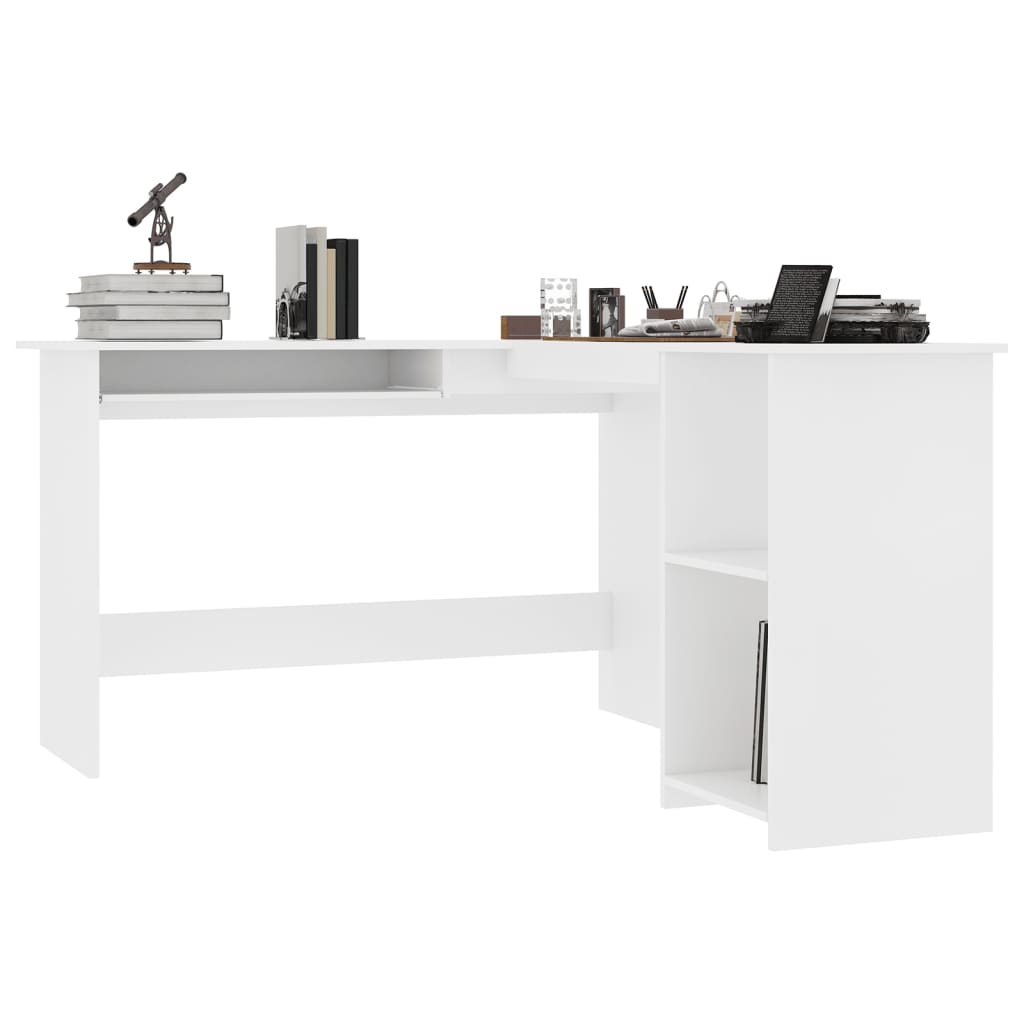 Modern Wooden Home Office L-Shape Corner Computer Desk Table With Open Storage