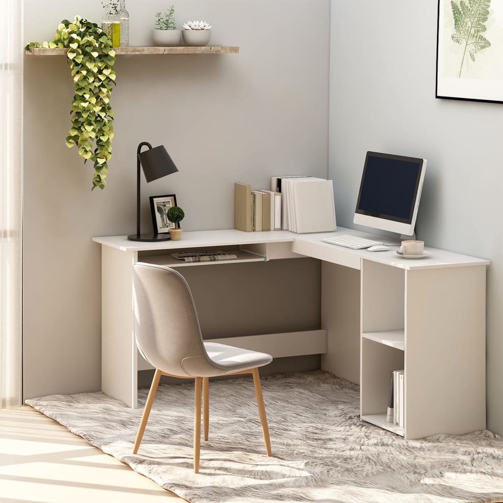 Modern Wooden Home Office L-Shape Corner Computer Desk Table With Open Storage