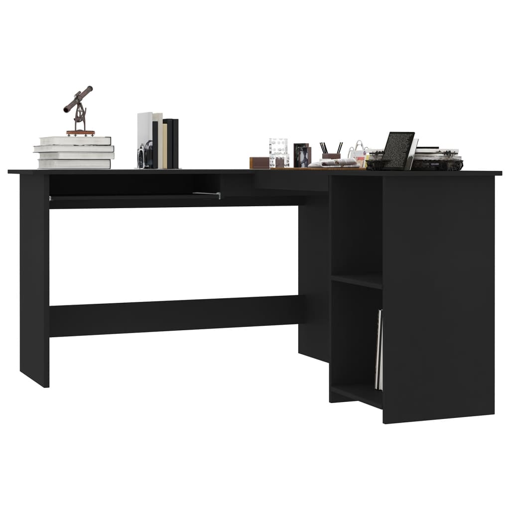 Modern Wooden Home Office L-Shape Corner Computer Desk Table With Open Storage