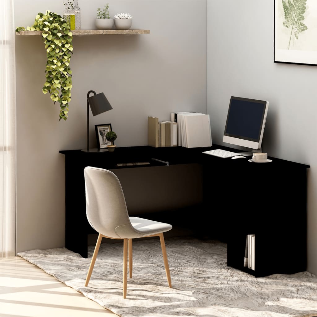 Modern Wooden Home Office L-Shape Corner Computer Desk Table With Open Storage