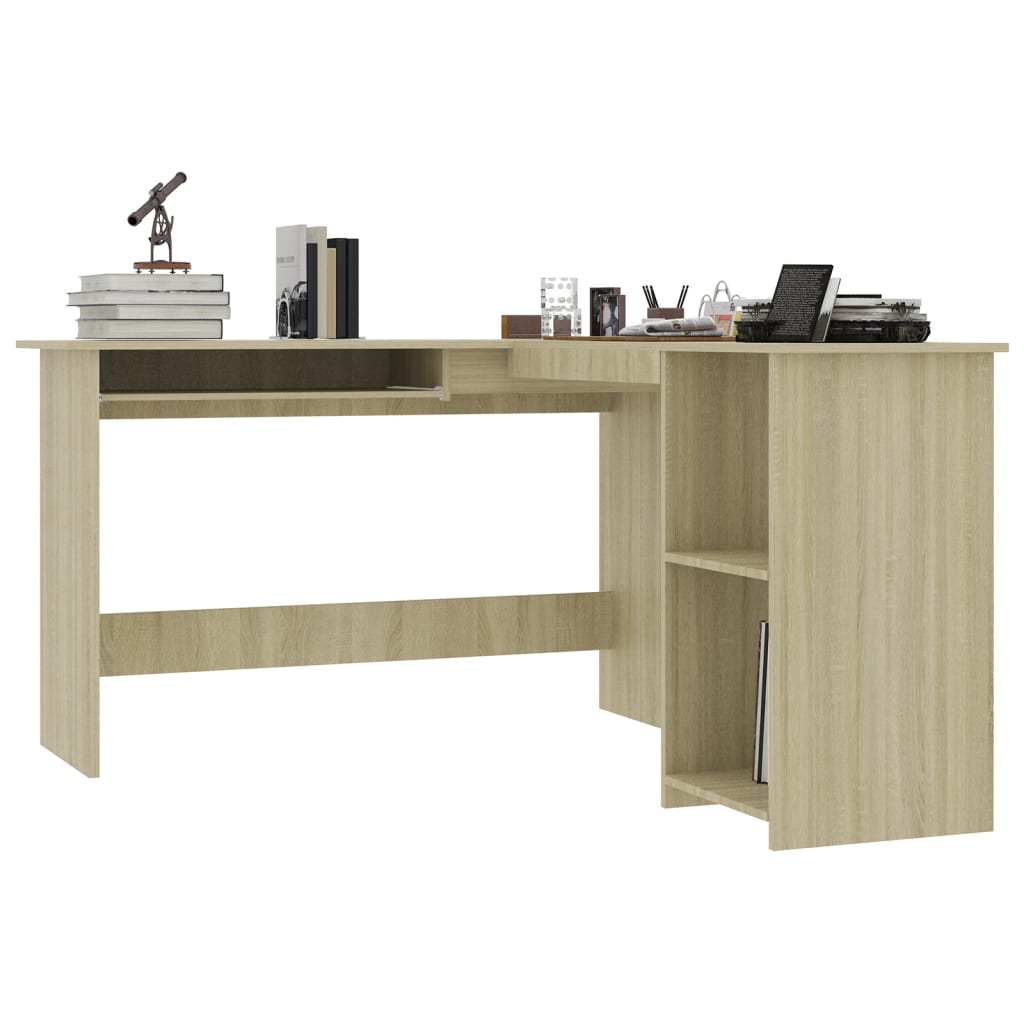 Modern Wooden Home Office L-Shape Corner Computer Desk Table With Open Storage