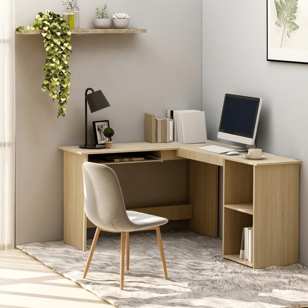 Modern Wooden Home Office L-Shape Corner Computer Desk Table With Open Storage