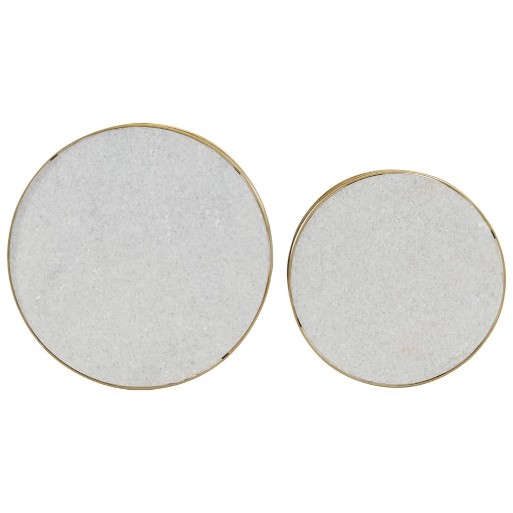 2 Piece Coffee Table Set Marble Brass and White