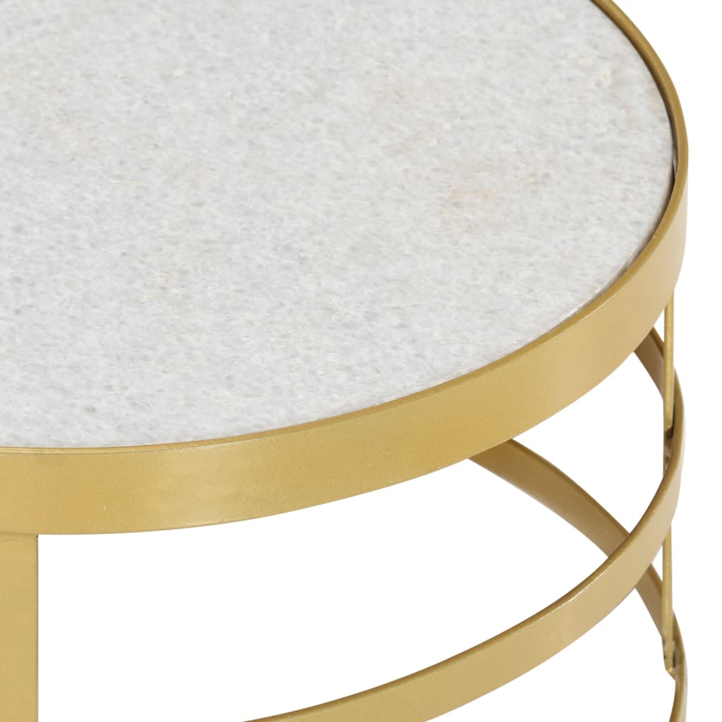 2 Piece Coffee Table Set Marble Brass and White